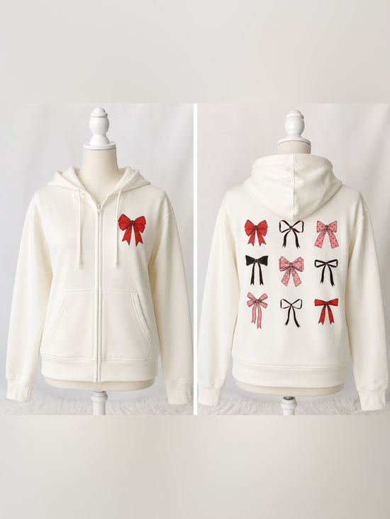 Khol’s Jackets & Blazers - Coquette Soft girl Ivory Bow Zip-Up Hoodie – NWT – Juniors Large
